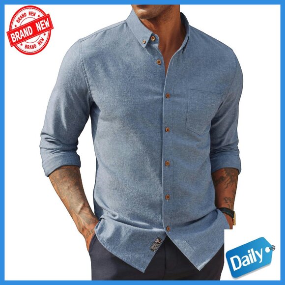 Men's Classic Fit Linen Cotton Button Down Shirt Long Sleeve